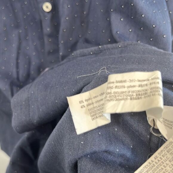 Zara man navy Polka dot button down shirt XL - Picture 5 of 6